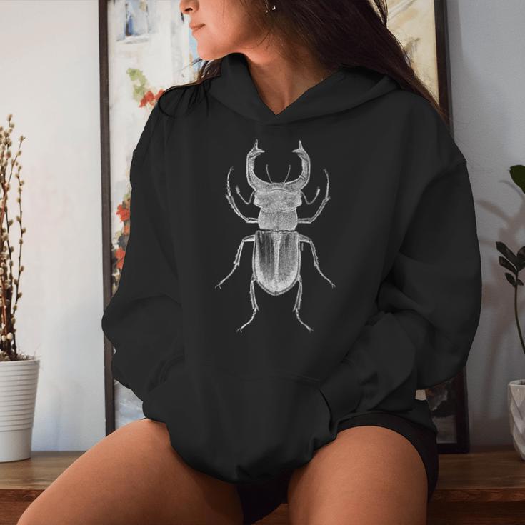 クワガタ愛好家と昆虫学者のためのヴィンテージ昆虫アート クールなクワガタ Cooltag Beetle レディースパーカー 彼女への贈り物