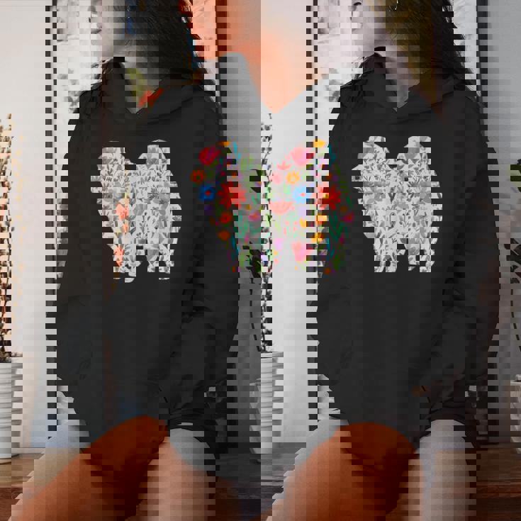 チャウチャウ 水彩 花 デザイン レディースパーカー 彼女への贈り物