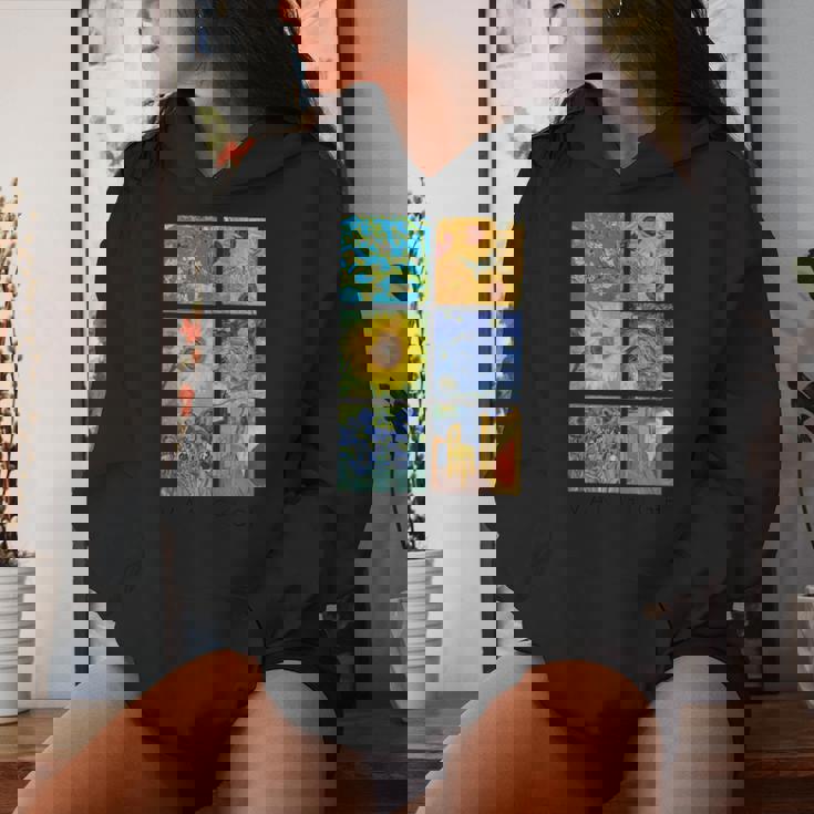 ヴァン・ゴッホコラージュ 星月夜 ひまわり アーモンドの花 レディースパーカー 彼女への贈り物