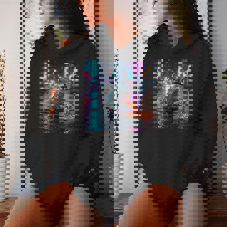 ヴィンテージ カワウソ キッズ Her Mom Dad ピザ ミーム 幼児 レトロ 長袖tシャツ レディースパーカー 彼女への贈り物