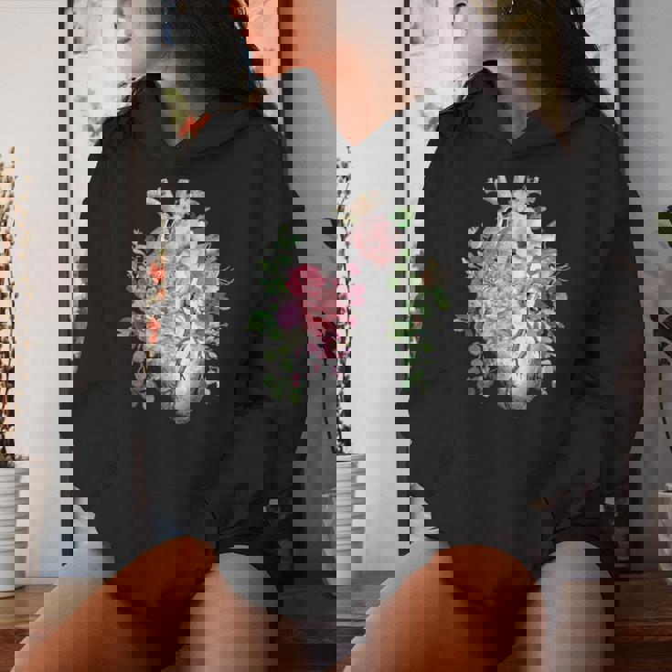 花の解剖学 人間の心とバラ、ボタニカルハート レディースパーカー 彼女への贈り物