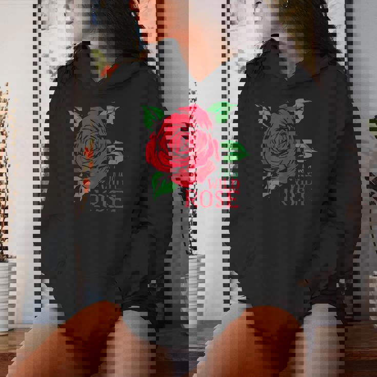赤いバラとi'm A Wild Roseの花のデザイン レディースパーカー 彼女への贈り物