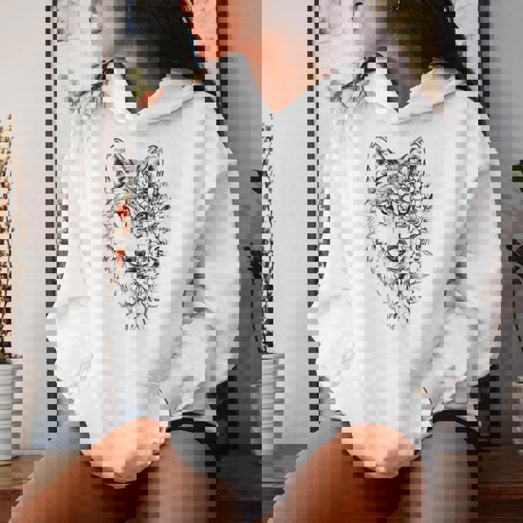 ウルフ フローラル ヴィンテージ 花 オオカミの顔 オオカミの恋人 レディースパーカー 彼女への贈り物