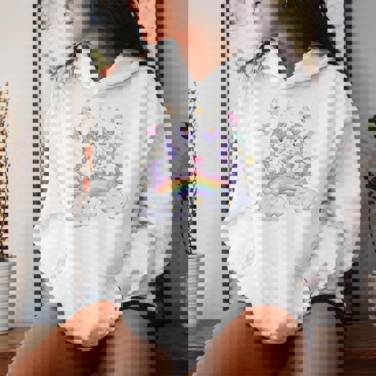 キッズ ユニコーンバタフライは、女の子向けの心と虹のアートを備えています レディースパーカー 彼女への贈り物