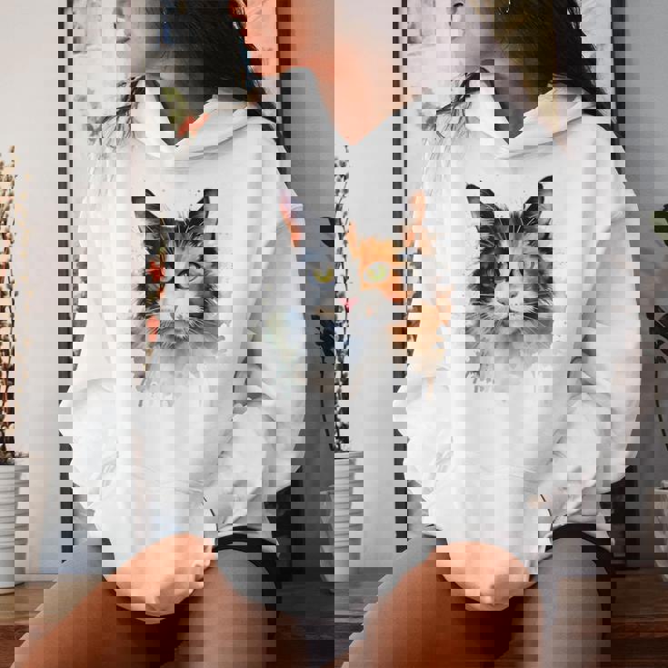 クールな水彩 三毛猫顔 三毛猫 お母さん 猫 お父さん レディースパーカー 彼女への贈り物