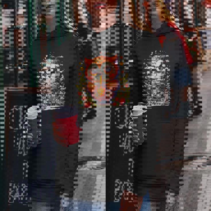 フクロウ ドリンク ボバ ティー ボヘミアン 羽 女の子 花 ニューエイジ レディースパーカー 面白い贈り物