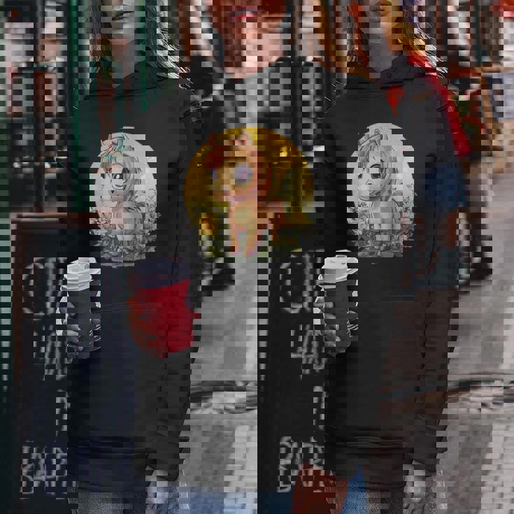 花畑に大きな目を持つかわいいポニー レディースパーカー 面白い贈り物