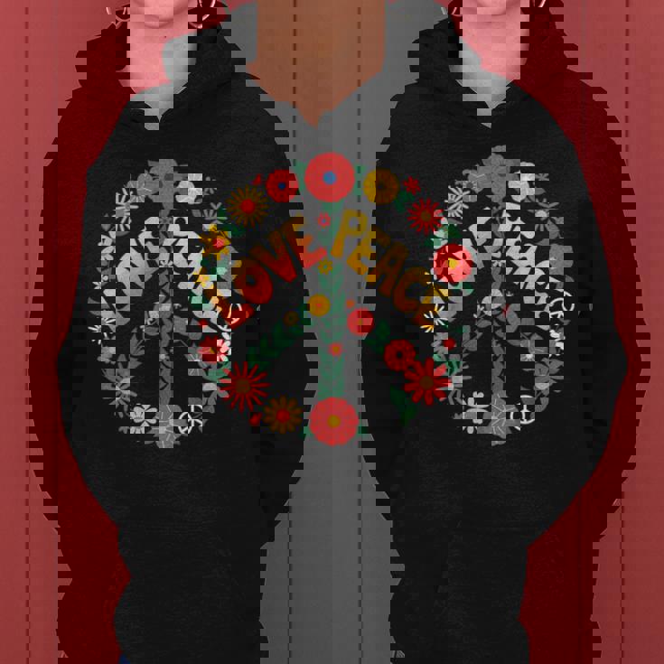 Love Peace Flower Power レトロ ヒッピー フローラル ピースマーク レディースパーカー