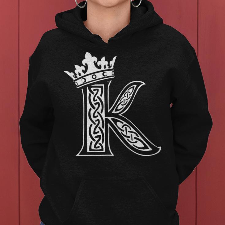 アルファベットtシャツ イニシャル文字 K & King Queen 王冠 レディースパーカー