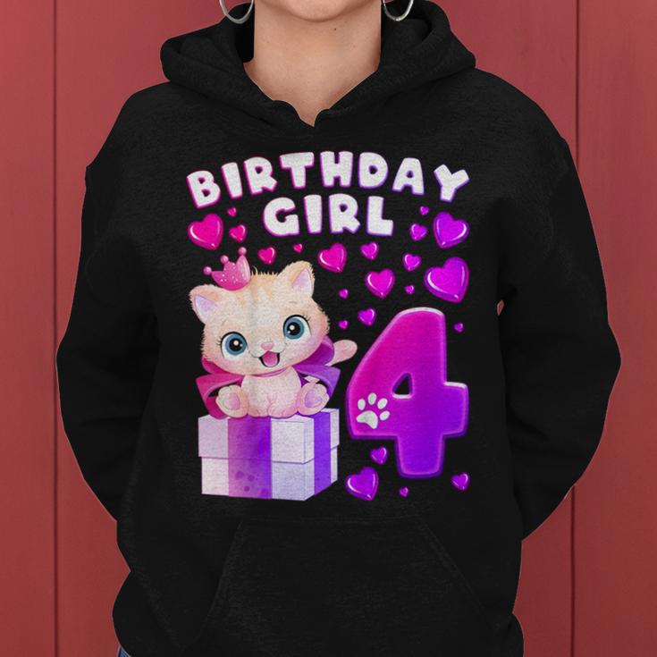 キッズ 4歳の誕生日、4歳の女の子、子猫、番号4 レディースパーカー