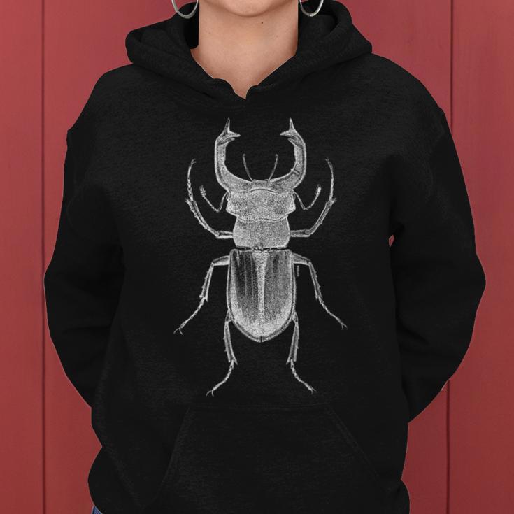 クワガタ愛好家と昆虫学者のためのヴィンテージ昆虫アート クールなクワガタ Cooltag Beetle レディースパーカー