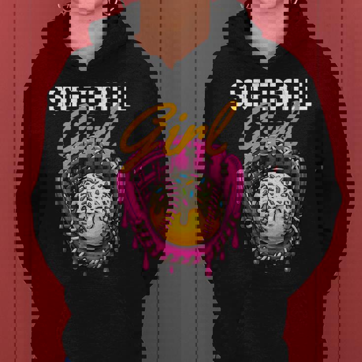 ソフトボール 女の子 名言 滴る アイスクリーム グラフィック ソフトボール ドリップ レディースパーカー