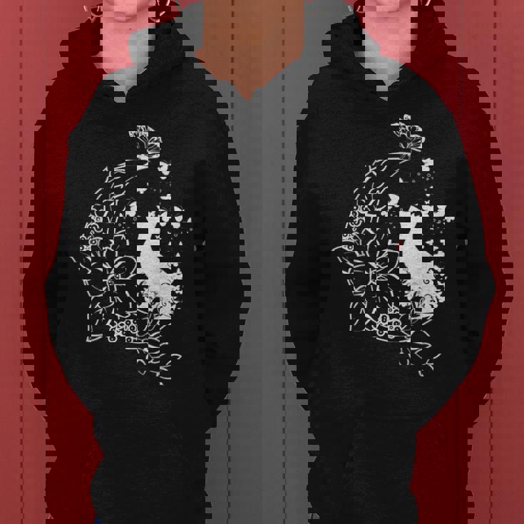 花柄の三日月と蝶を持った猫。 レディースパーカー