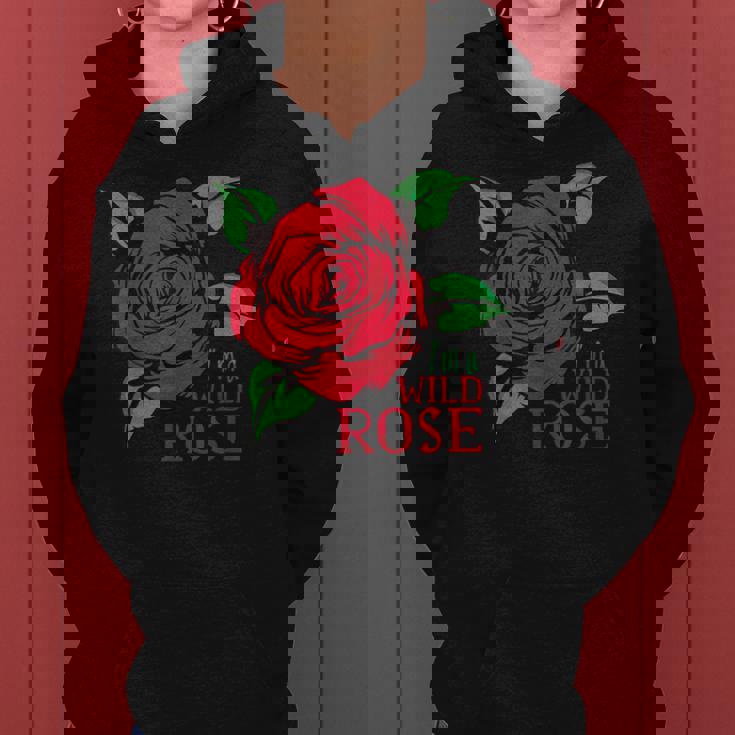 赤いバラとi'm A Wild Roseの花のデザイン レディースパーカー