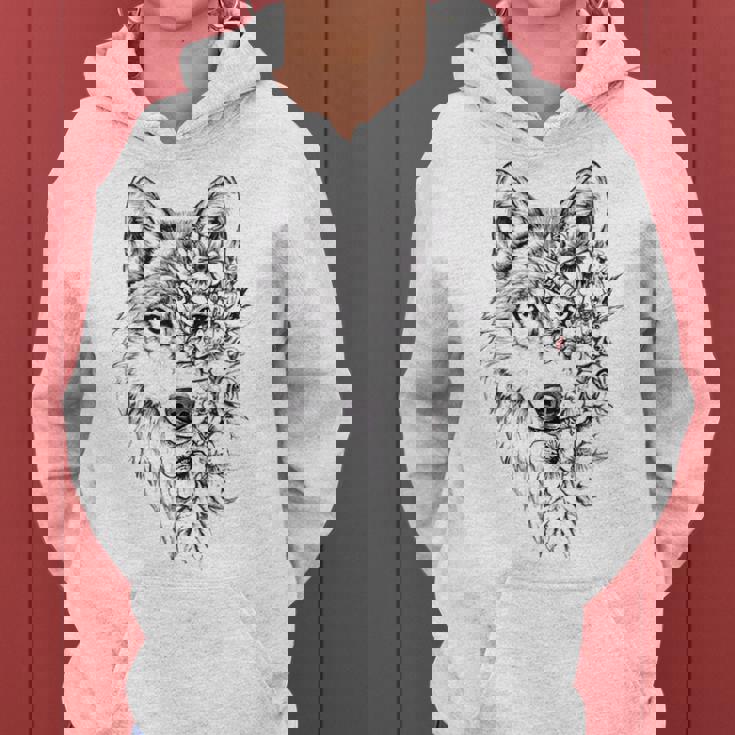 ウルフ フローラル ヴィンテージ 花 オオカミの顔 オオカミの恋人 レディースパーカー