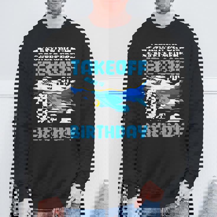 3歳の誕生日飛行機 パイロット固定シートベルト離陸飛行機 スウェットシャツ 高齢者への贈り物