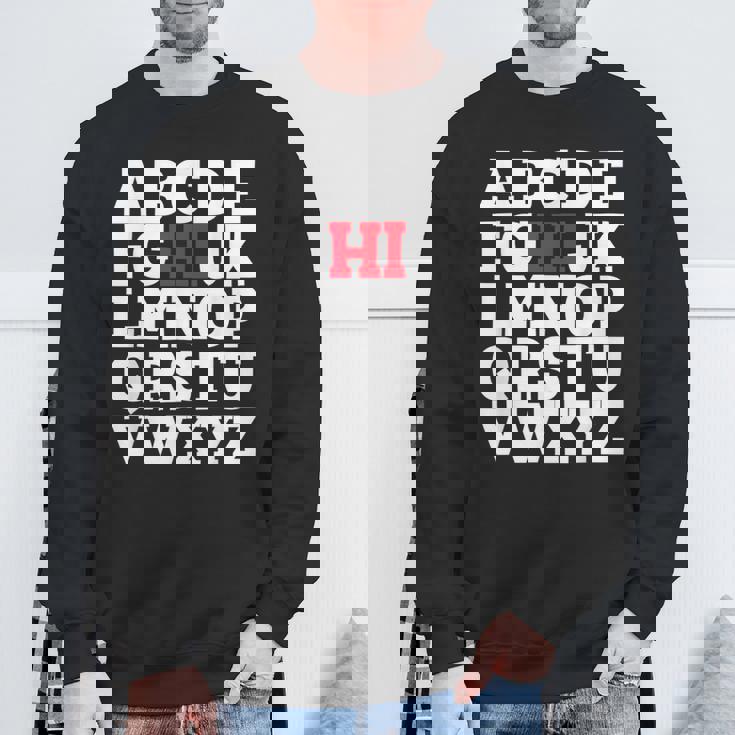 Abcのhiおかしいこんにちはアルファベット学生教師グリーティング スウェットシャツ 高齢者への贈り物