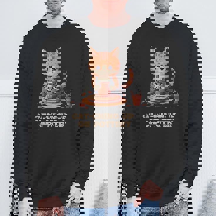 Cat-Ching Up On Pottery 面白い猫好きデザイン スウェットシャツ 高齢者への贈り物