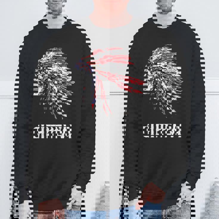 Chippewa ネイティブアメリカン アメリカ国旗 スカルヘッドレス 長袖tシャツ スウェットシャツ 高齢者への贈り物