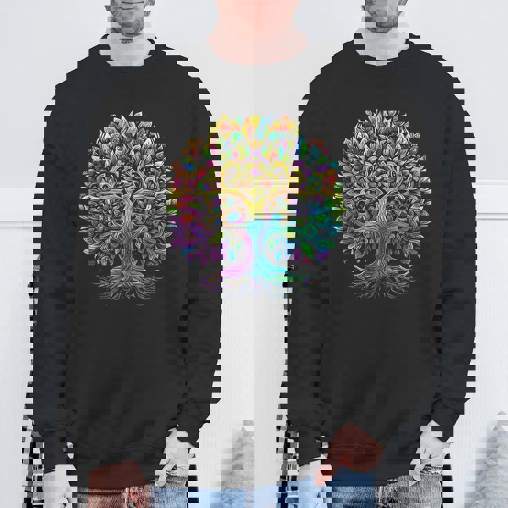 Full Foliage Tree Of Life 葉がいっぱいのレインボー生命の木 スウェットシャツ 高齢者への贈り物