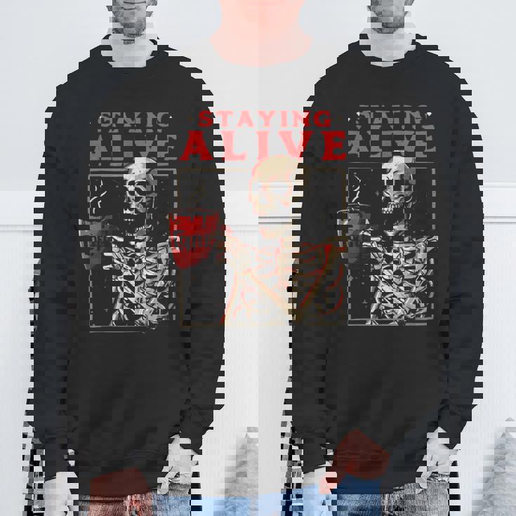 kulltaying Alive スケルトン ドリンクコーヒー スウェットシャツ 高齢者への贈り物