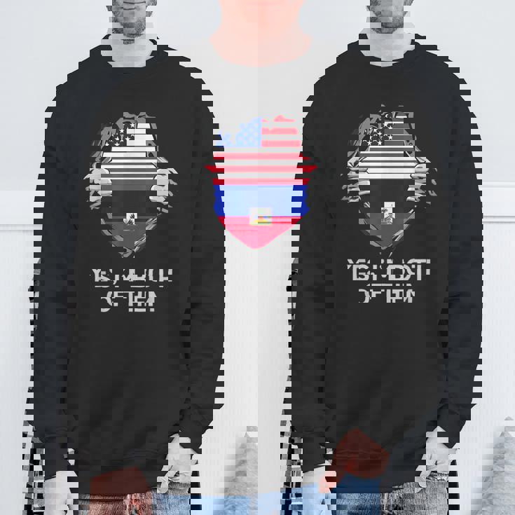 Half American Half Haitian Usa Haiti Flag メンズ レディース スウェットシャツ 高齢者への贈り物