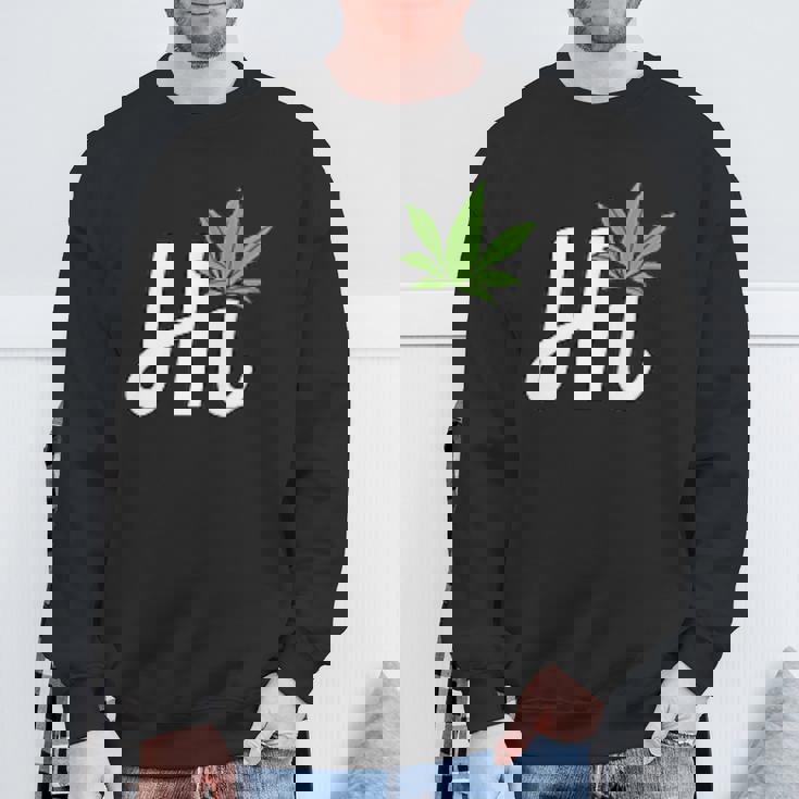 Hi Hello マリファナの葉 ハッピーファニー大麻 ウィード パイナップル スウェットシャツ 高齢者への贈り物