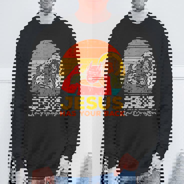 Jesus Has Your Back Jiu Jitsu レトロ クリスチャン メンズ レディース キッズ スウェットシャツ 高齢者への贈り物