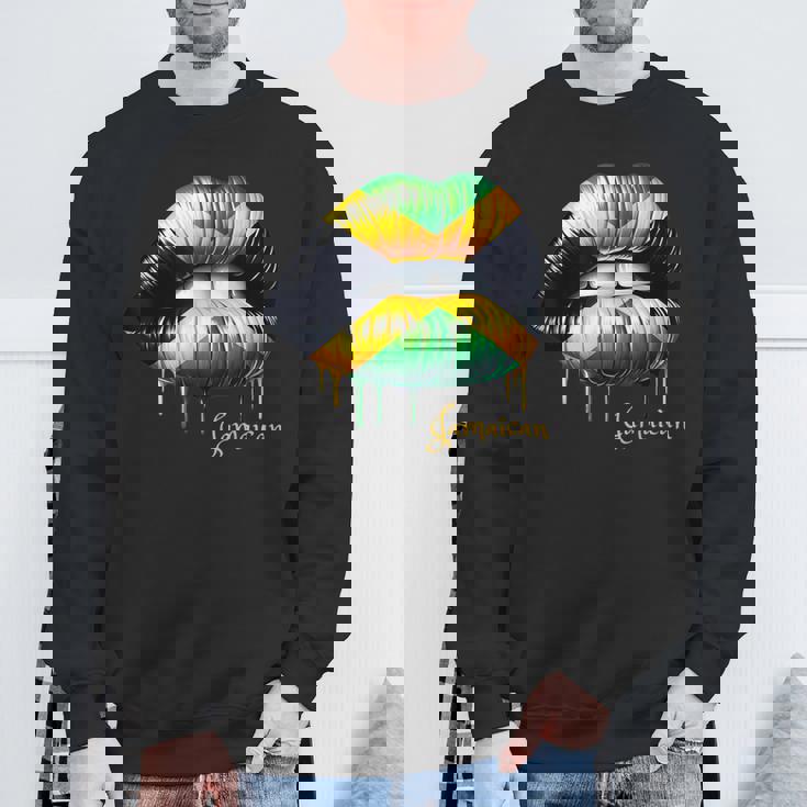 Lips Jamaican Flag Jamaica Love Travelacation スウェットシャツ 高齢者への贈り物