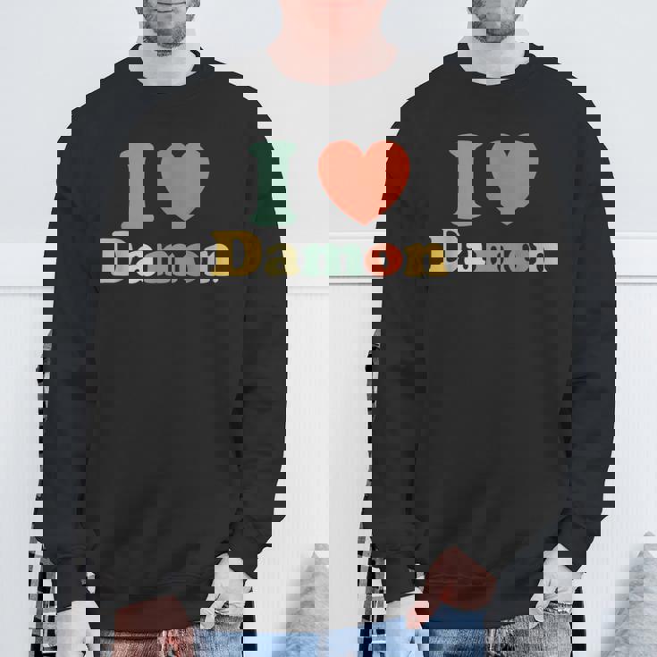 I Love Damon I Heart Damon レッド ハート バレンタイン スウェットシャツ 高齢者への贈り物