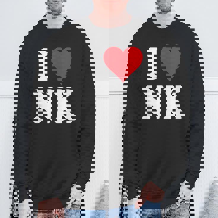 I Love Nk Initials I Heart NK First Last Name N K スウェットシャツ 高齢者への贈り物