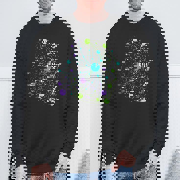 Python プログラミング言語影響ネットワークグラフ スウェットシャツ 高齢者への贈り物