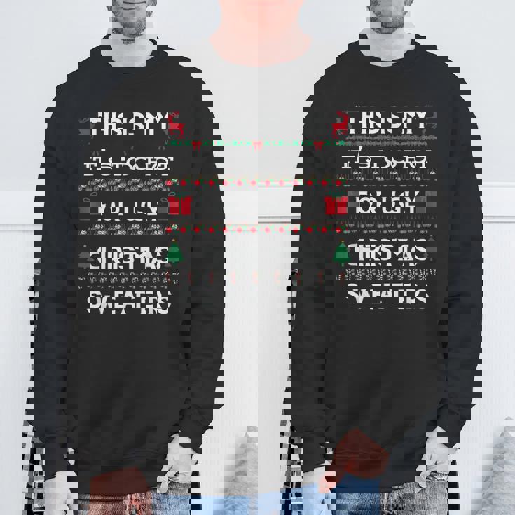 Retro Ugly Christmas Sweater Candy Cane Tree Vibes Sweatshirt Gifts for Old Men