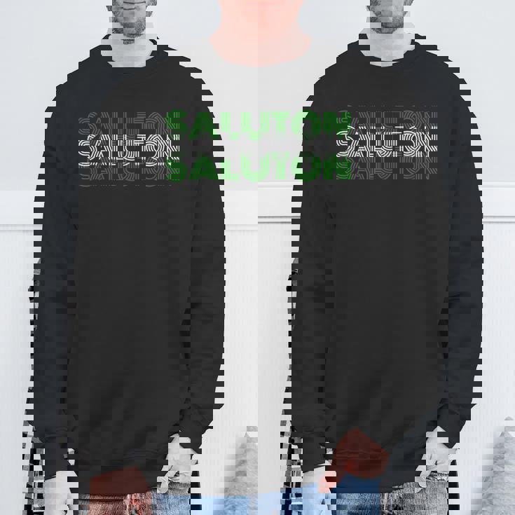 Saluton エスペラントのヘロ レトロテキスト スウェットシャツ 高齢者への贈り物