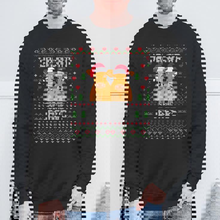 Santa Jersey Cow Christmas Dairy Cattle Ugly Xmas Sweater Sweatshirt Gifts for Old Men