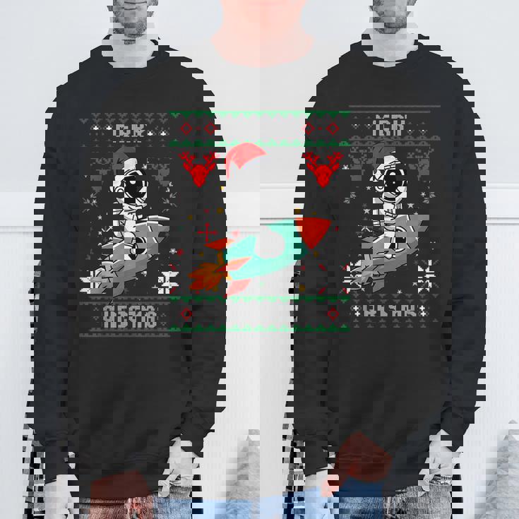 Ugly Christmas Astronaut Riding Rocket Santa Hat Tree Sweatshirt Gifts for Old Men