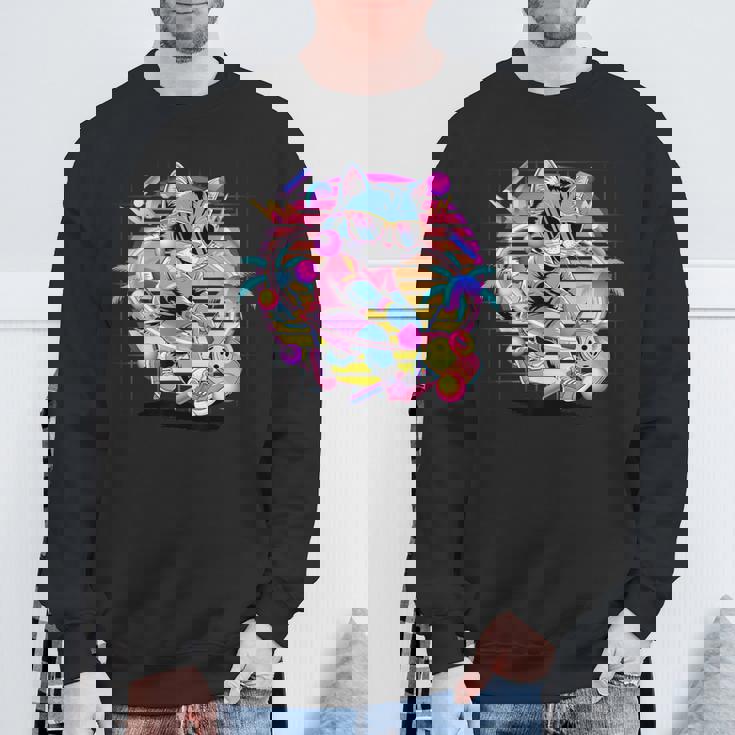 Vaporwave 猫 ピックルボール プレーヤー 80年代 レトロ 美学 スウェットシャツ 高齢者への贈り物