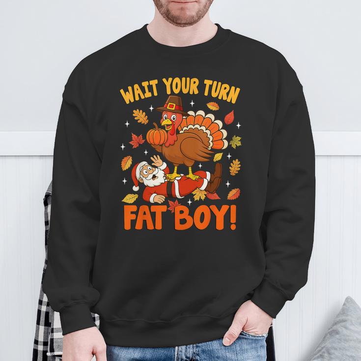 Wait Your Turn Thanksgiving Day Turkey Santa Christmas Sweatshirt Gifts for Old Men