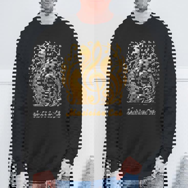 「Musician Cat 」 いつも猫気分 楽器と猫の調べ 音楽記号 猫エンブレム 肉球 スウェットシャツ 高齢者への贈り物