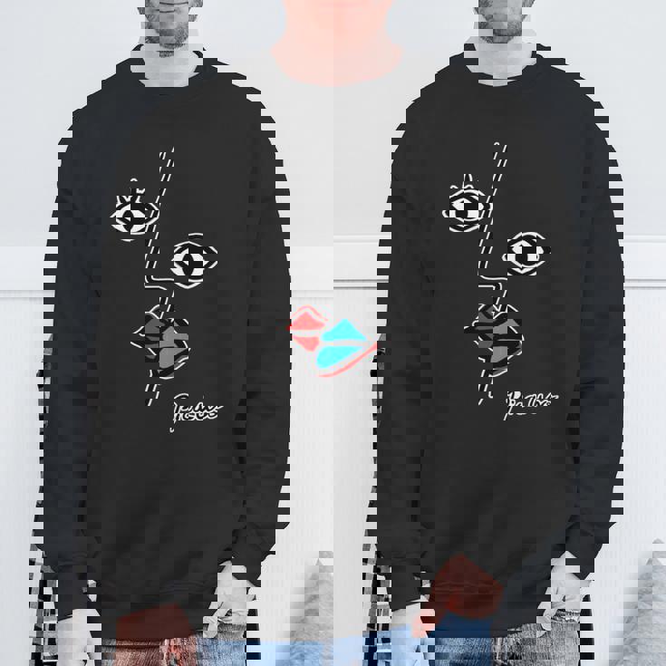 【ピカソ風】顔 男女 キス モダンフェイス（パロディ）【ピカウソ】キュビズム 80年代風 面白い アート 長袖tシャツ スウェットシャツ 高齢者への贈り物