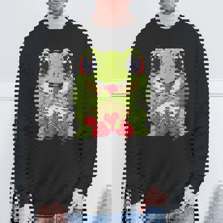 いちごカエル 図面 アートワーク いちご 動物 アート スウェットシャツ 高齢者への贈り物