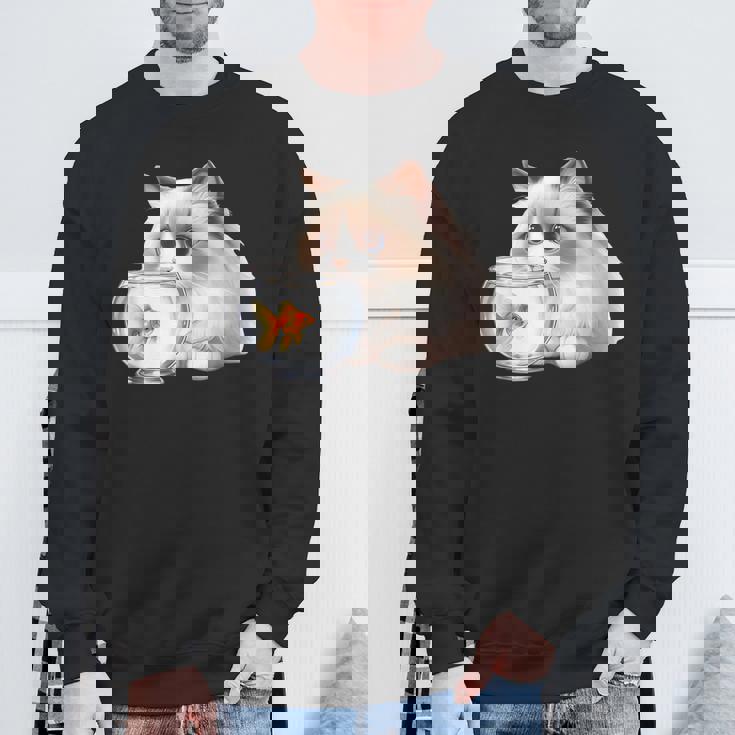 おさるのラグドール 猫と金魚 スウェットシャツ 高齢者への贈り物