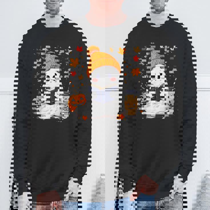 おばけ読書本 紅葉 ハロウィン ゴーストコーヒー スウェットシャツ 高齢者への贈り物