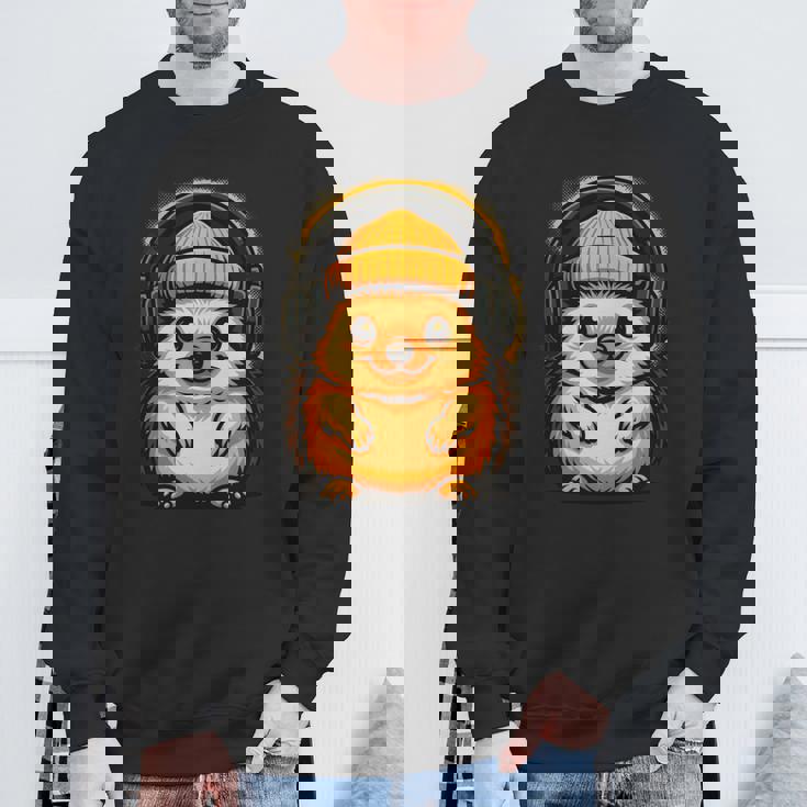 かわいいハリネズミ、ビーニーとヘッドフォン、居心地の良い音楽愛好家。 長袖tシャツ スウェットシャツ 高齢者への贈り物