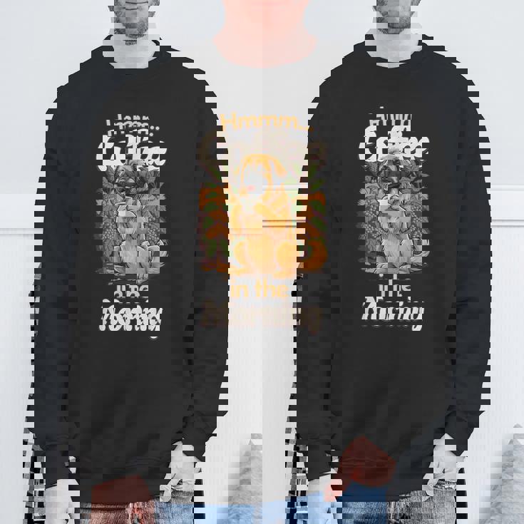 かわいいレオンベルガー犬と朝のコーヒー。 スウェットシャツ 高齢者への贈り物