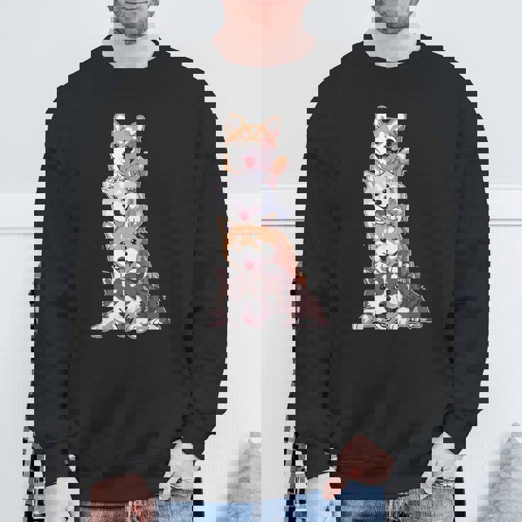 かわいい秋田犬が重ねて重ねられています スウェットシャツ 高齢者への贈り物