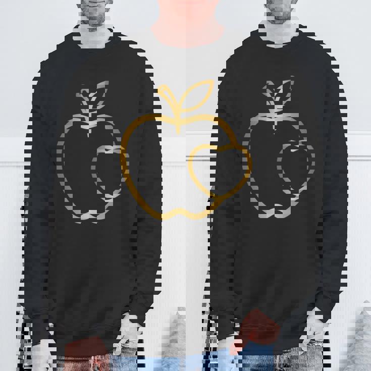 りんご ハート ラインアート かわいい シンプル デザイン 長袖tシャツ スウェットシャツ 高齢者への贈り物