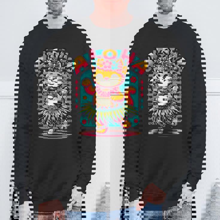 アロハ ハワイ ハワイアン フラダンス キャット シャツ 猫好き フラ 長袖tシャツ スウェットシャツ 高齢者への贈り物