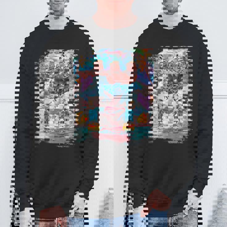 アロハ バーガー 猫 & ピザ ナマケモノ ユニコーン スウェットシャツ 高齢者への贈り物