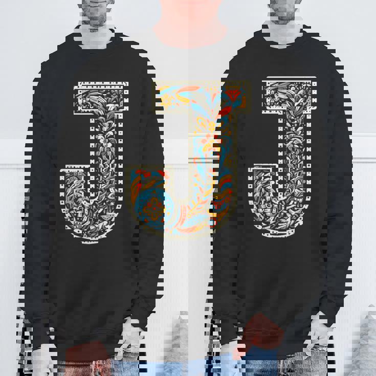 イニシャル 名前 文字 J アルファベット 民芸風 スウェットシャツ 高齢者への贈り物